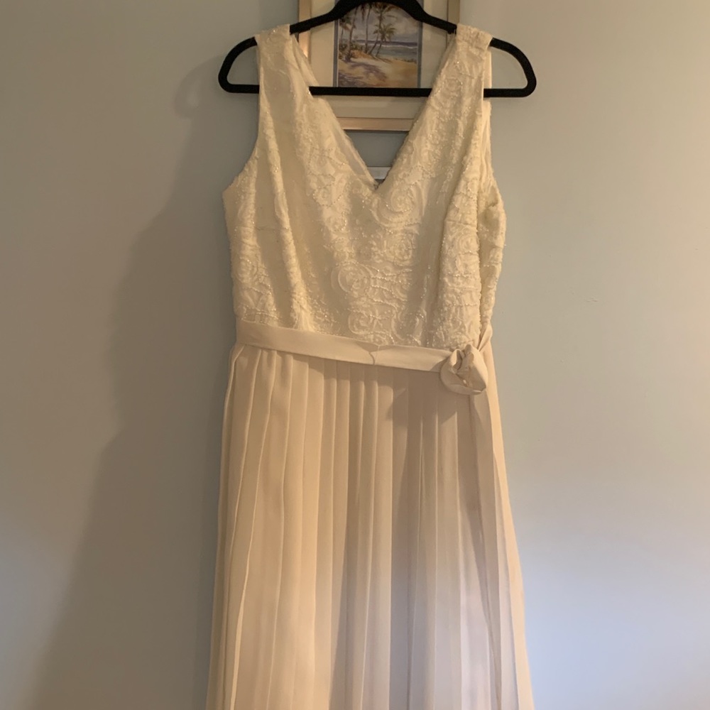 Calvin Klein white dress. Size 16W, beaded top and pleated bottom